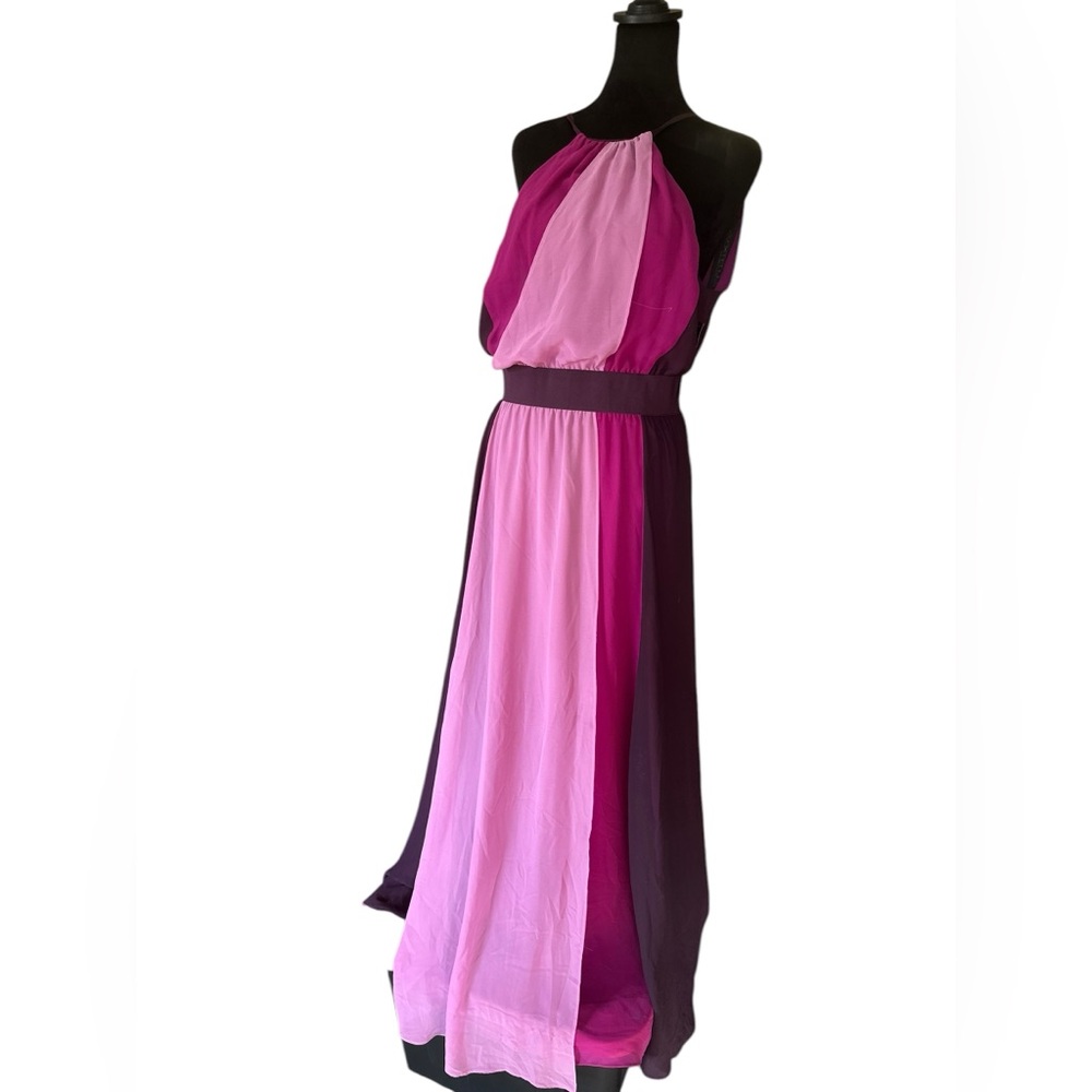 Eva Mendes Halter Maxi Dress – Colorblock Purple/Fuchsia – Size Small NWT - Picture 2 of 15